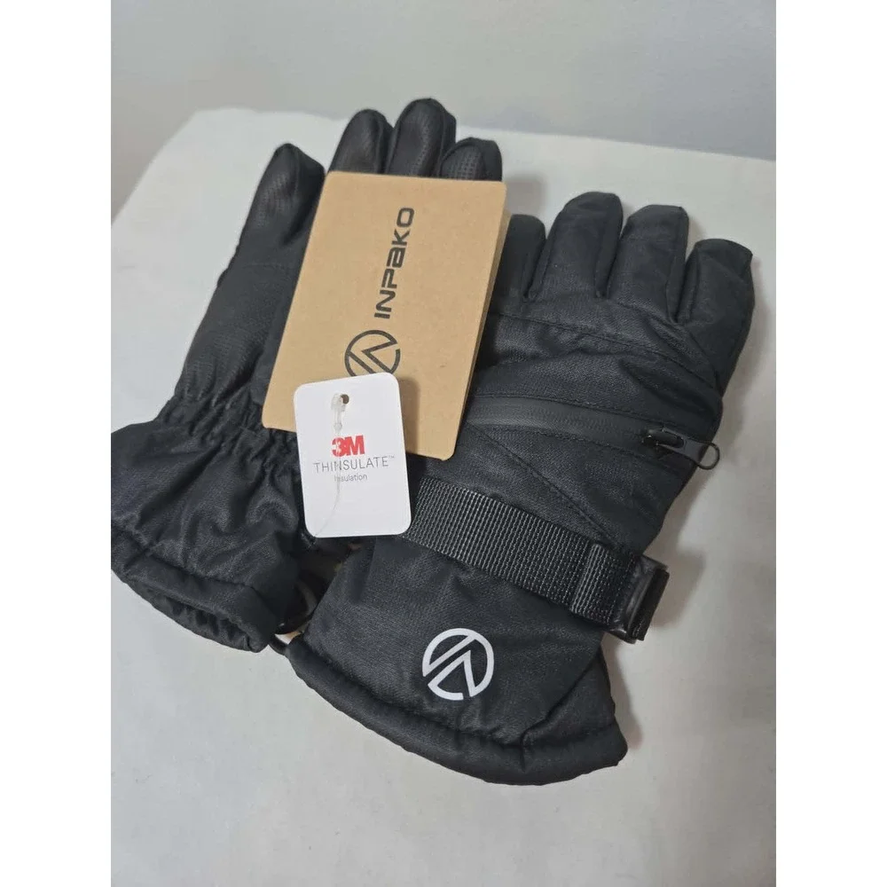 Inpako Kids Ski Gloves Black 3M Thinsulate Insulated Winter Snow Youth 6-7